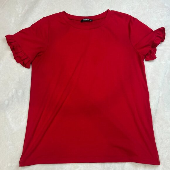 Fashion Red Flutter Sleeve T Shirt Women Medium - Picture 2 of 12